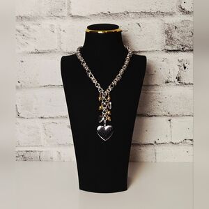 Saks Fifth Avenue Feel The Love Heart Charm Necklace 16” Silver Tone Mixed Metal